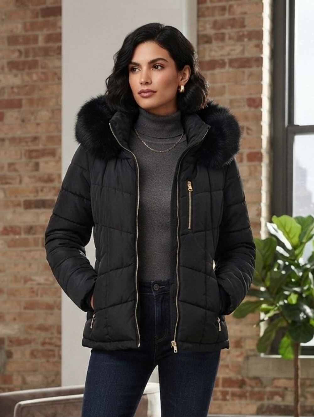 Andrew Marc Marc New York Black Puffer Stuffed Zip Up Jacket New W/O Tags Sz M